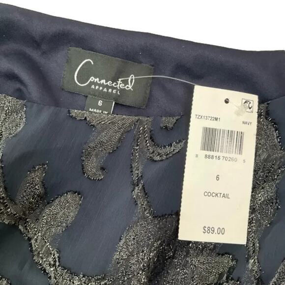 Connected Apparel Women’s Metallic Cocktail Capelet Navy Dress Size 6 NWT - Picture 6 of 8